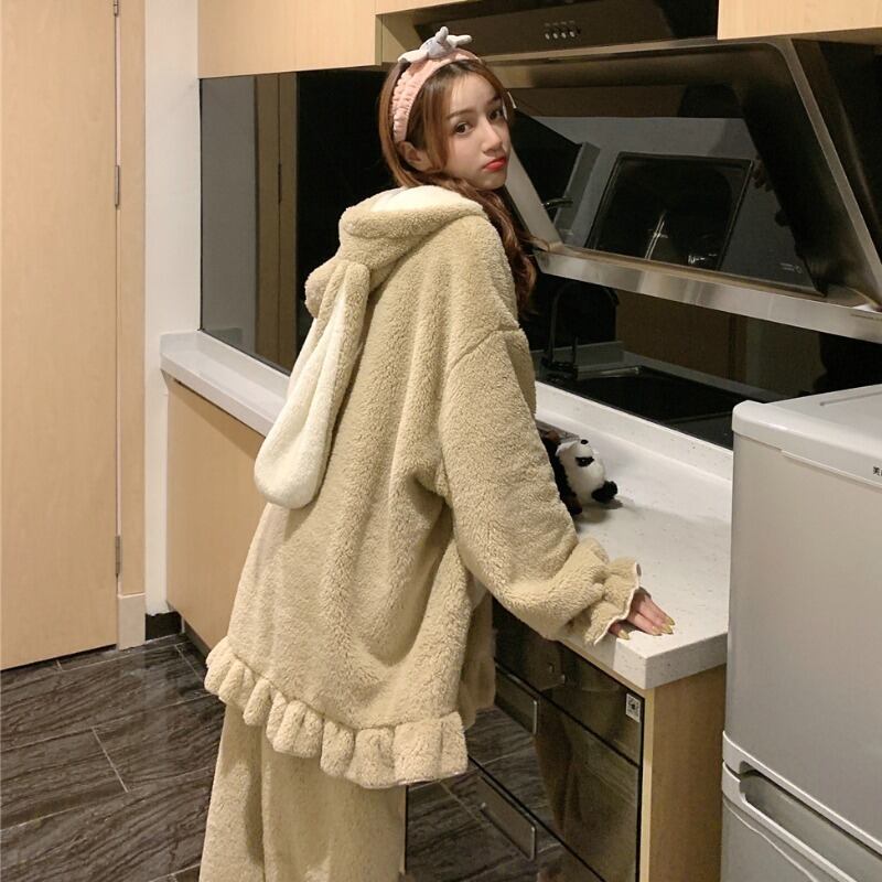 フードコーラルベルベットオータムウィンター 大人ガーリー スウィート キュート カジュアル 秋物 冬物 萌量不足91387642777