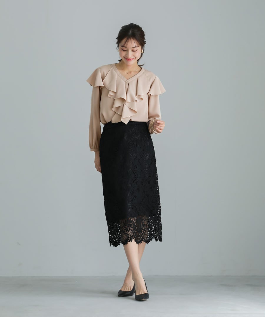 一枚で華やぐ 】 スカラップレース・ロングタイトスカート（724082