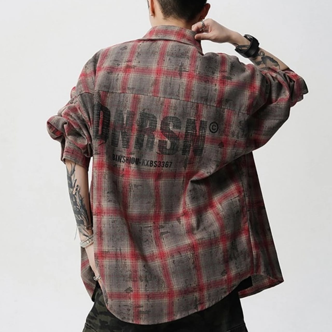 グランジチェックバックレタリングシャツ 2col A00565