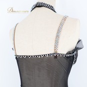 社交ダンス 衣装 ラテン ドレス ワンピース 黒 フリル 緑 蛍光 デモ 競技 ダンス パーティ 発表会 高級感 ブラック系 グリーン系スカート かわいい Mサイズ 軽め 素材 競技用 おしゃれ 女子用 フォーマル 明るい パフォーマンス用