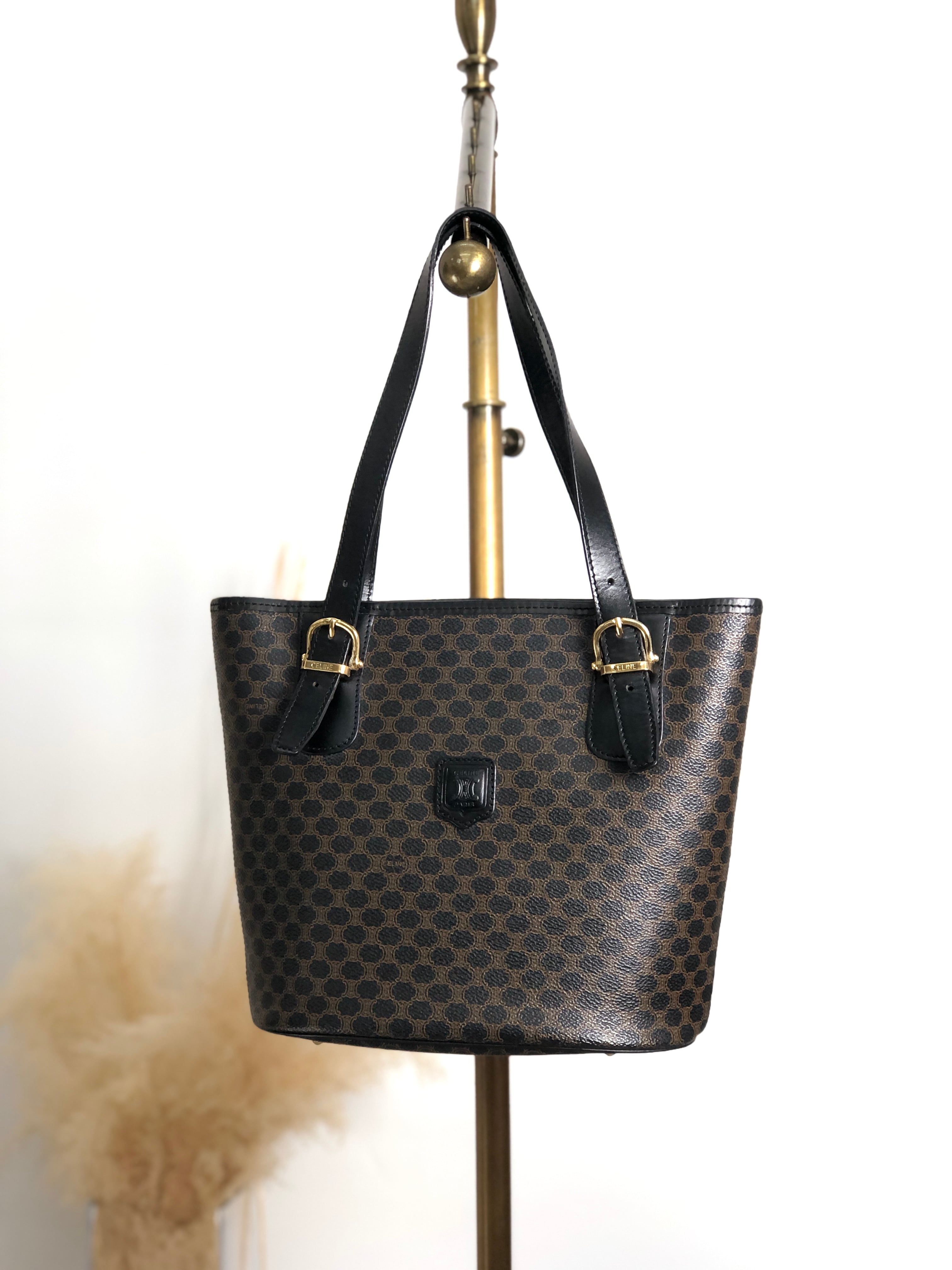 CELINE セリーヌ マカダム トートバッグ ブラック ブラゾン型押し PVC レザー vintage ヴィンテージ オールド jxzimy