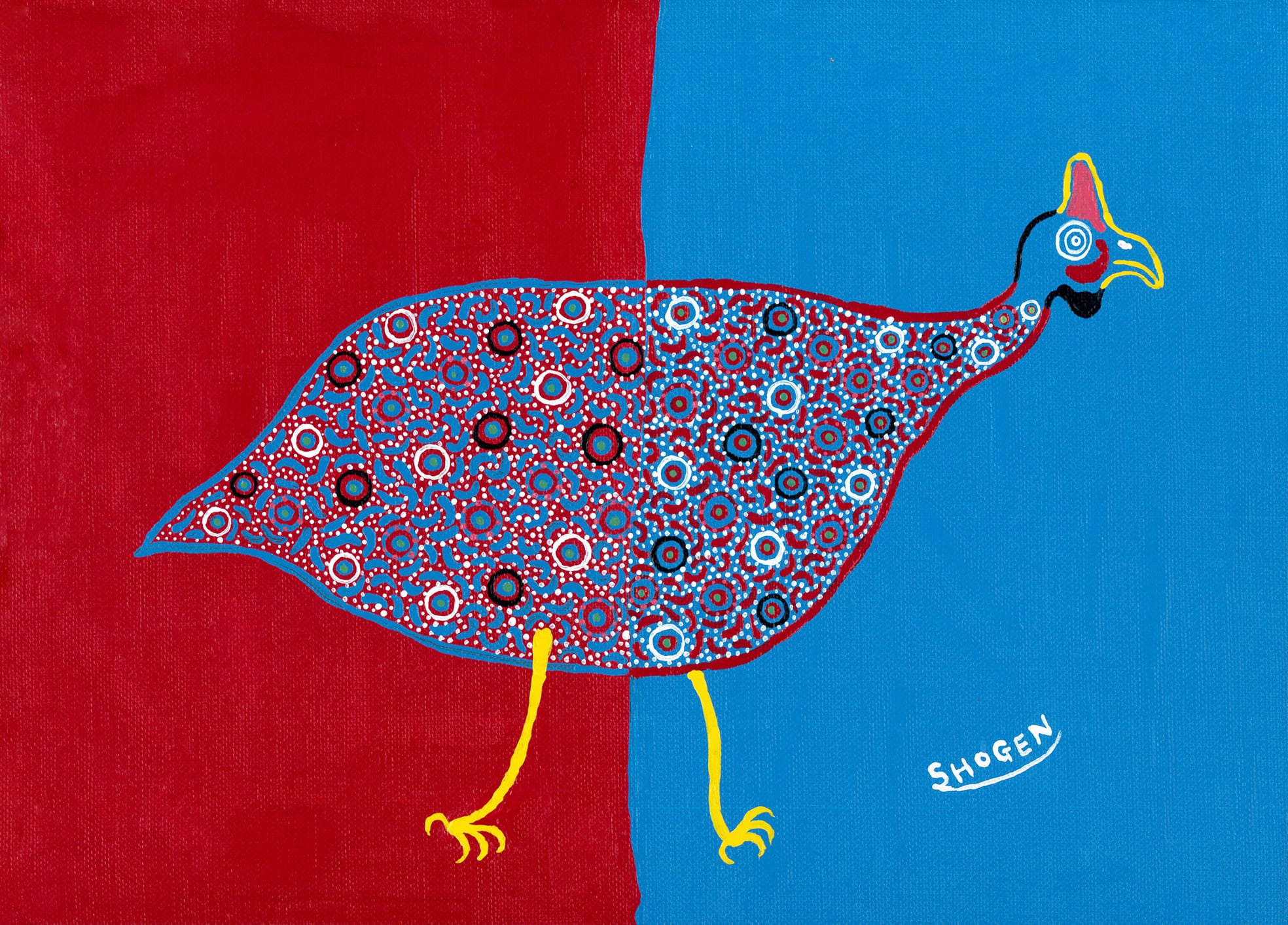 タンザニアで見たホロホロ鳥」キャンバス地レプリカ（A4サイズ