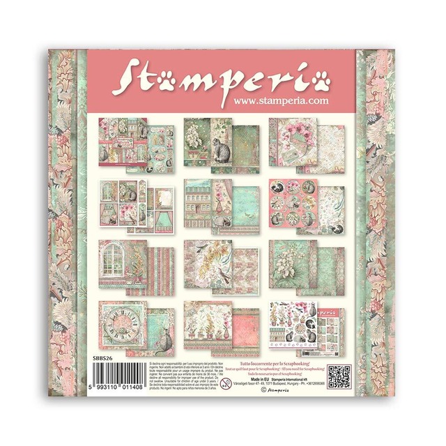 Stamperia Scrapbooking Small Pad 8インチ Double Faced - Orchids and Cats　両面デザインペーパーパッド10枚入り　SBBS26【Stamperia（スタンぺリア）】[ST-39]