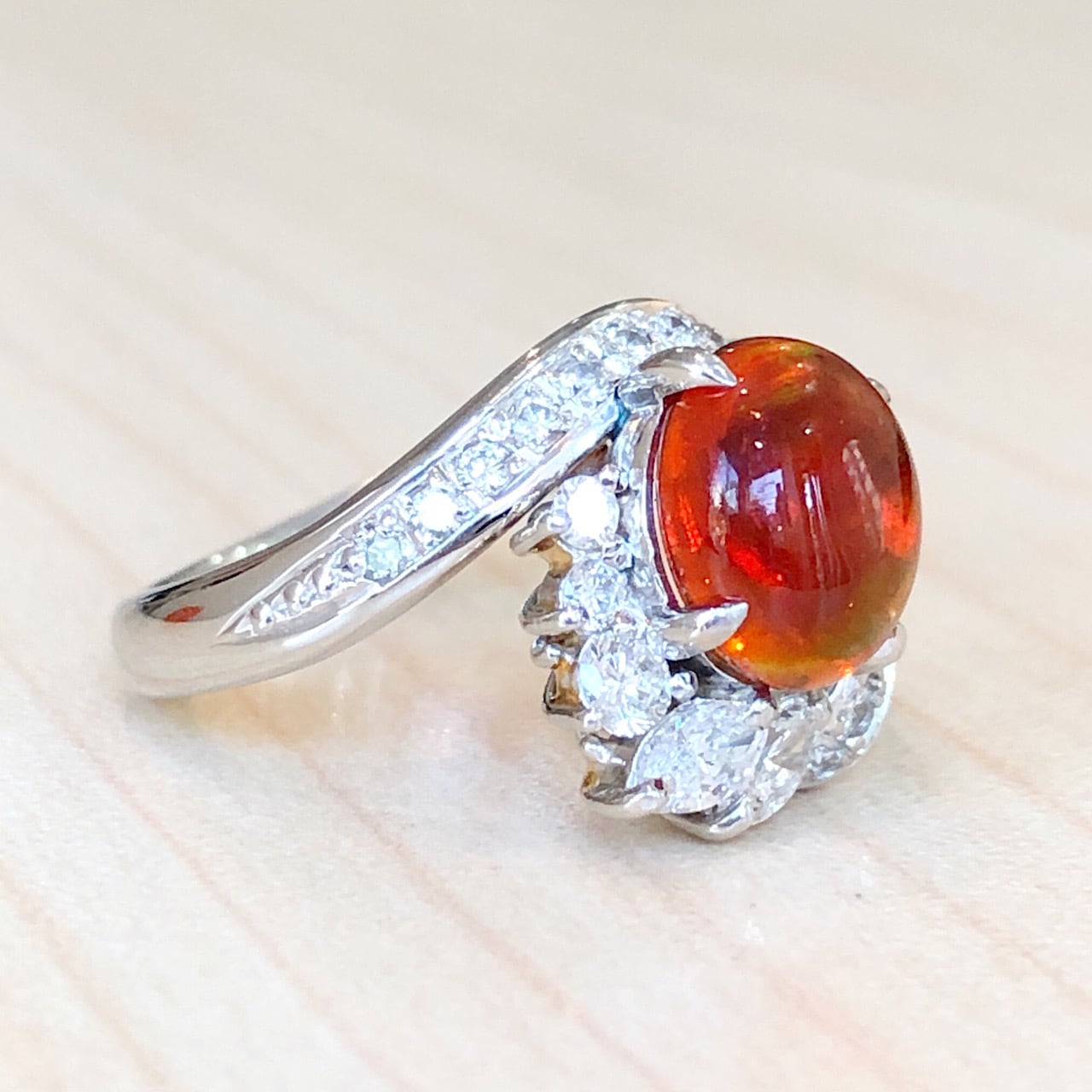 ✨ファイヤーオパール ✨1.4ctUP❣️ダイヤモンド Pt900 リング 指輪