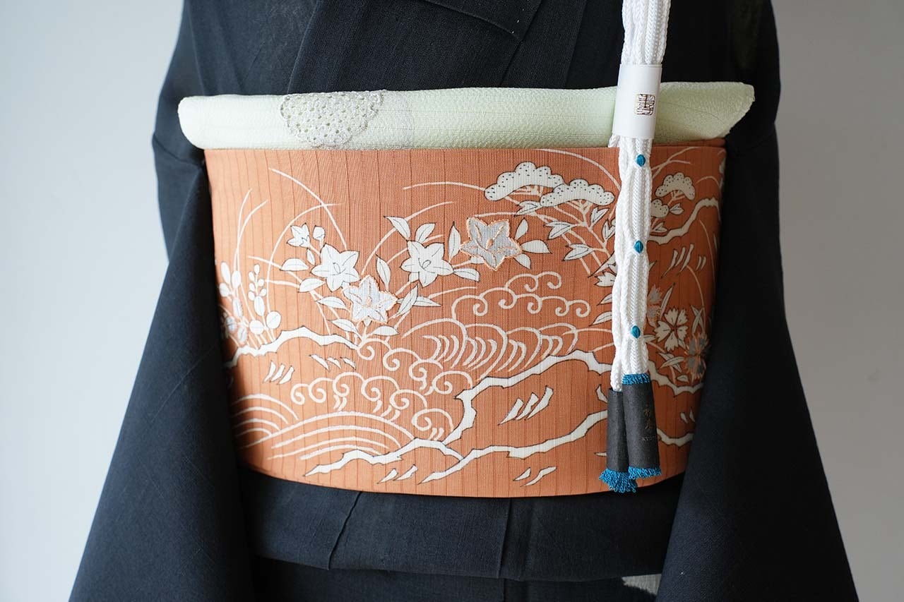 なごや帯】ぎをん齋藤 赤朽葉色 夏御所解 絽塩瀬なごや 作り帯 | 大山