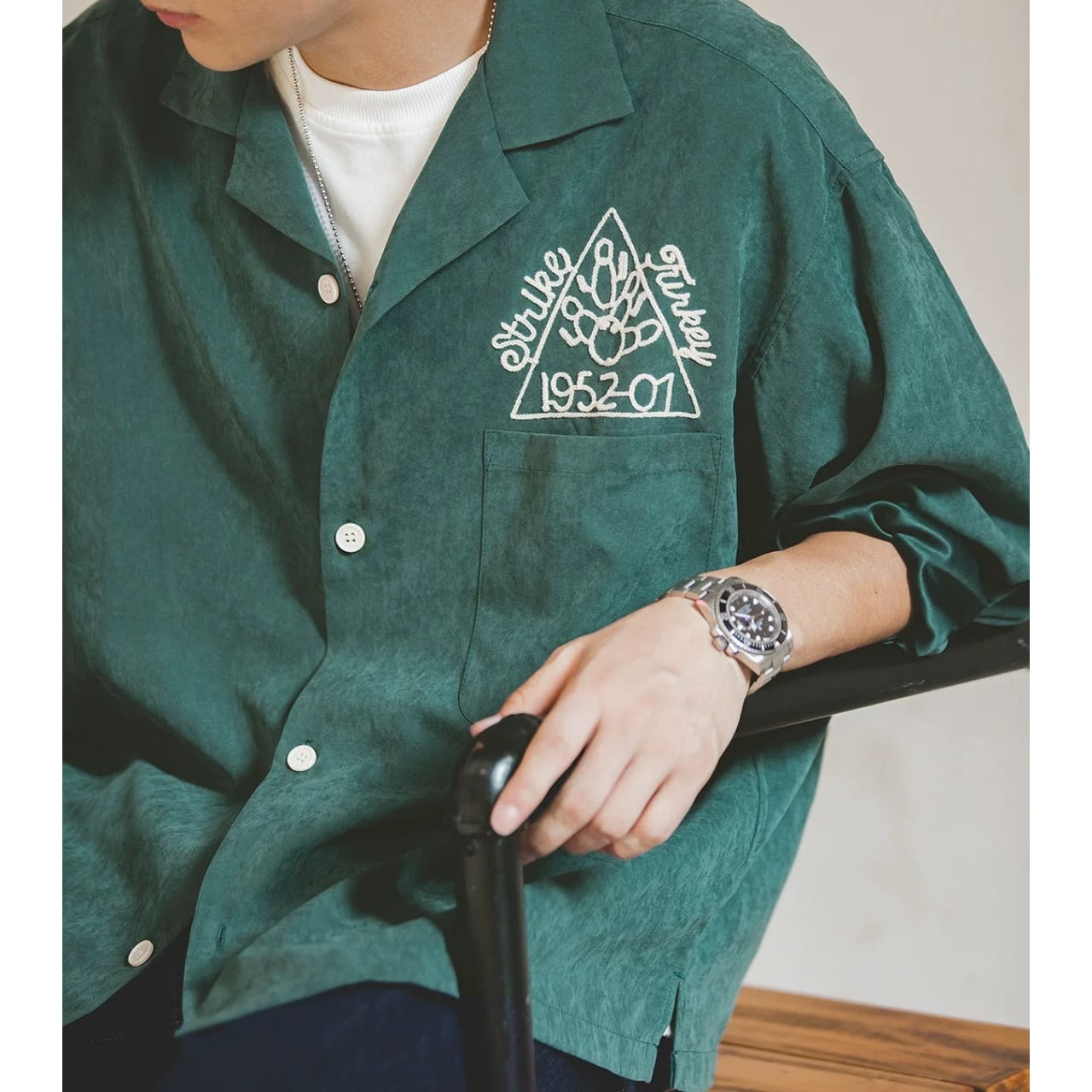 オープンカラー 刺繍入り ボタンダウンシャツ 00221