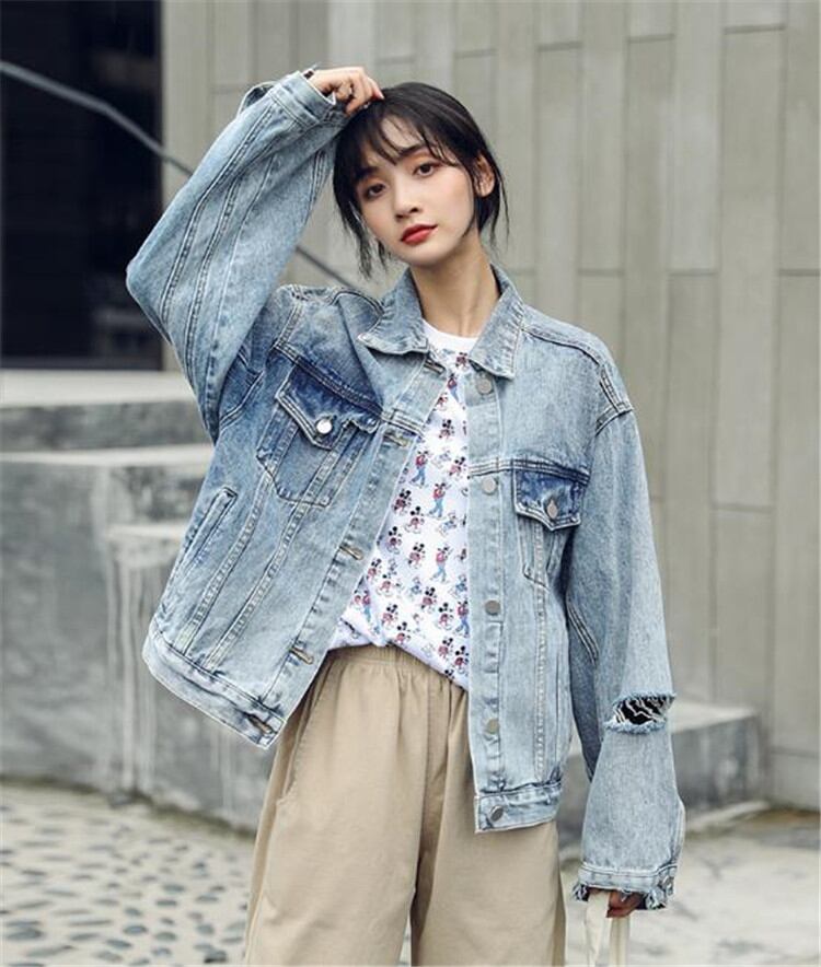 新作登場 早い者勝ち デニムコート ゆったりする 秋 ファッション 単体ボタン 破れ