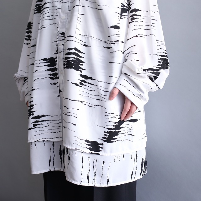 black × white pattern double cloth big shirt pullover