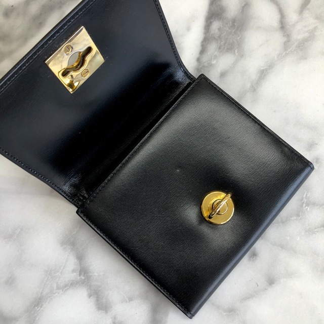 CELINE　セリーヌ　ガンチーニ　レザー　コンパクトウォレット　財布　ブラック　ヴィンテージ　オールドセリーヌ　Accessories　v57afv