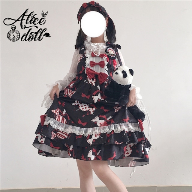 With U ゴスロリ ファッション alice doll ジャンパースカート キャンディ柄 原宿ファッション ガーリー 甘め ロマンティック ロリィタファッション lolita