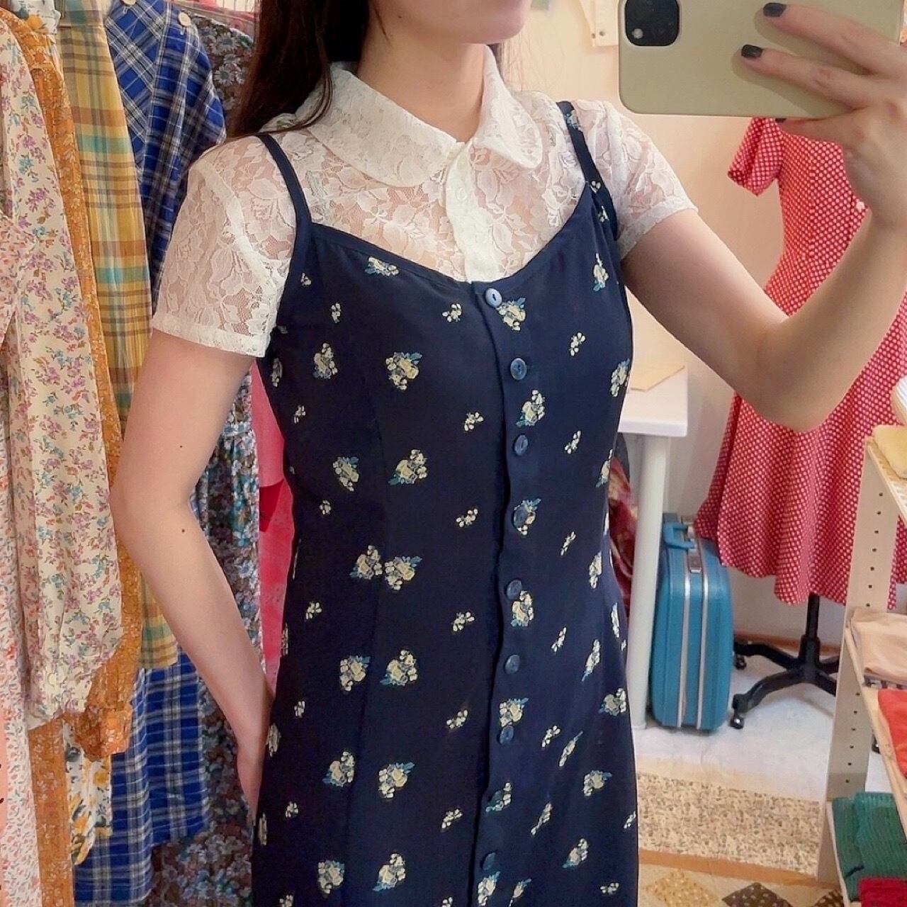 mini flower navy camisole one-piece