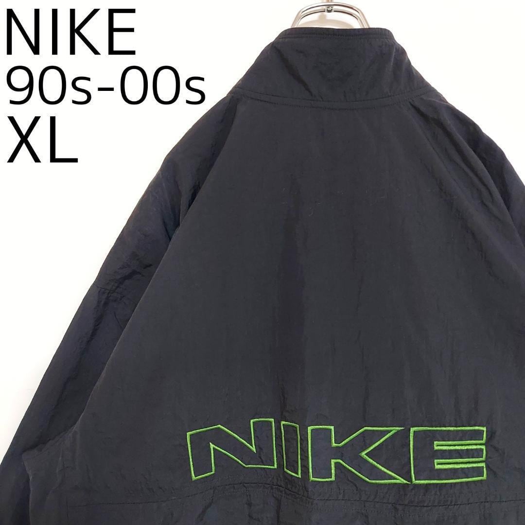 《ナイキ》90s　スウッシュ　緑×黒　XXL　ハーフジップ　ナイロンジャケット