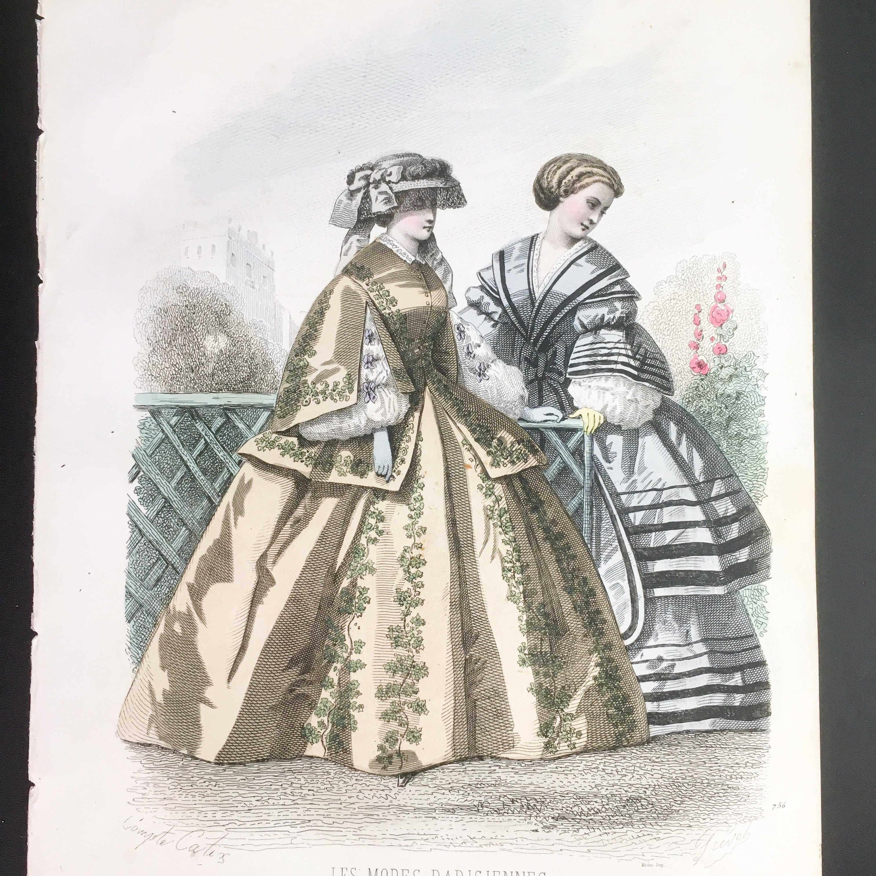 アンティーク 紙もの ファッションプレート 銅版画 フランスモード誌 1800年中期〜 洋書 ファッション 服飾 44 小さなワクワク  べるりんのーと