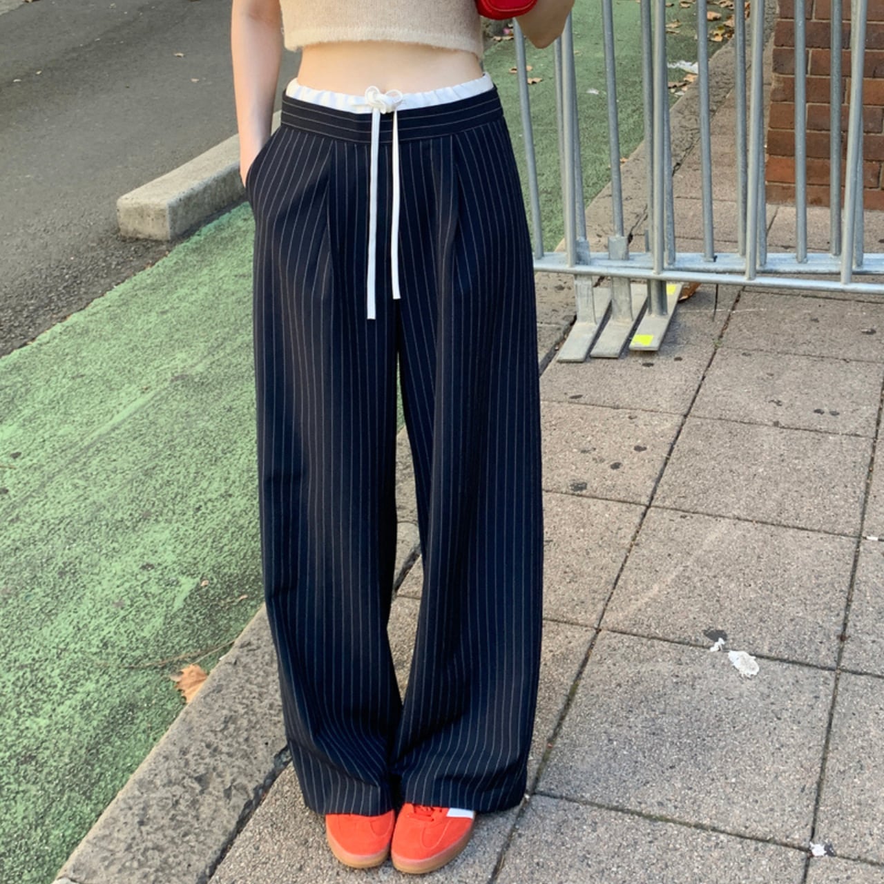 ワイドレッグ ストライプカジュアルパンツ A4199