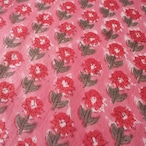 ブロックプリント生地【50cm単位】インド綿 小花柄 ピンク×カーキ #43788-PK1