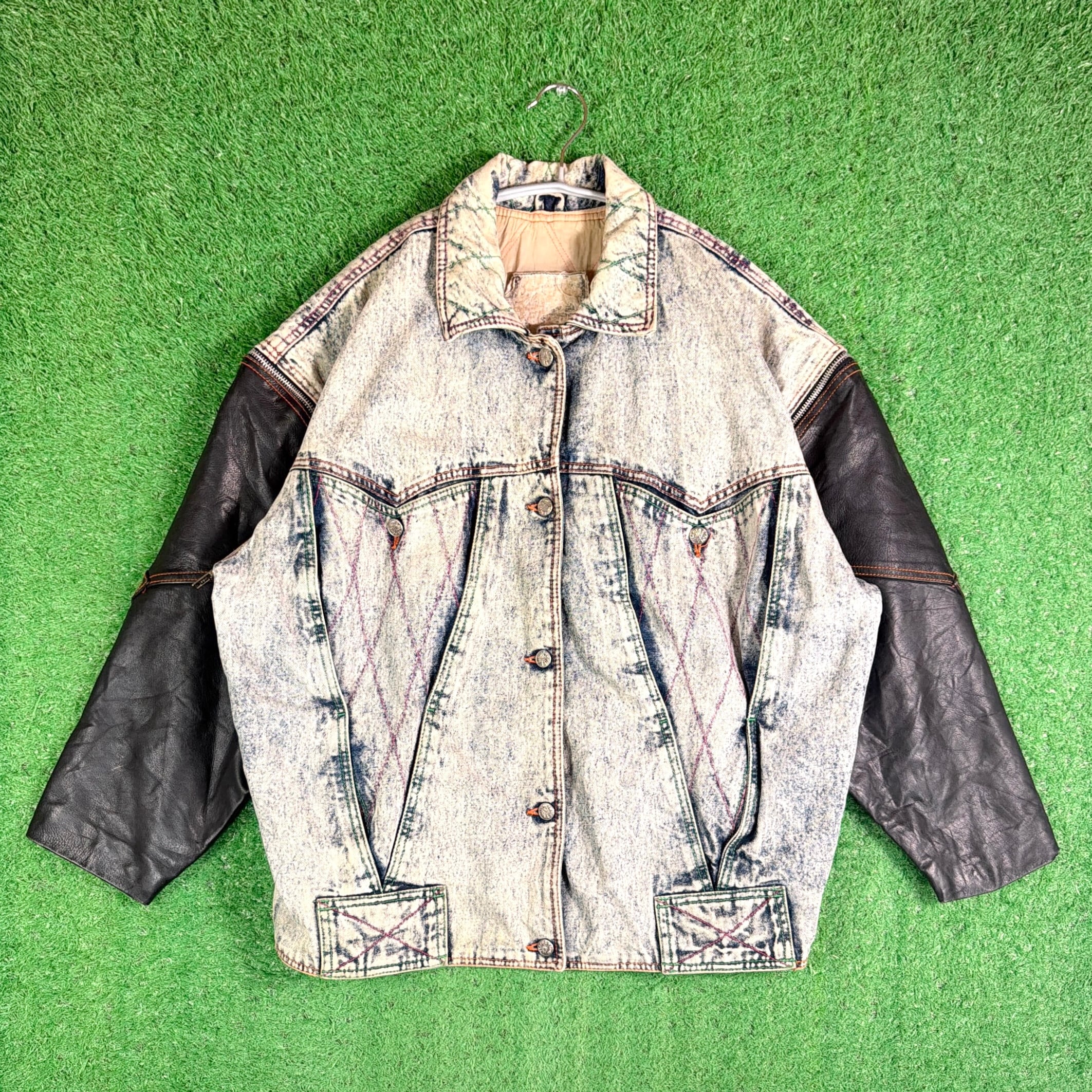 Unisex】 80s - 90s レザー 切り替え デザイン ケミカルウォッシュ