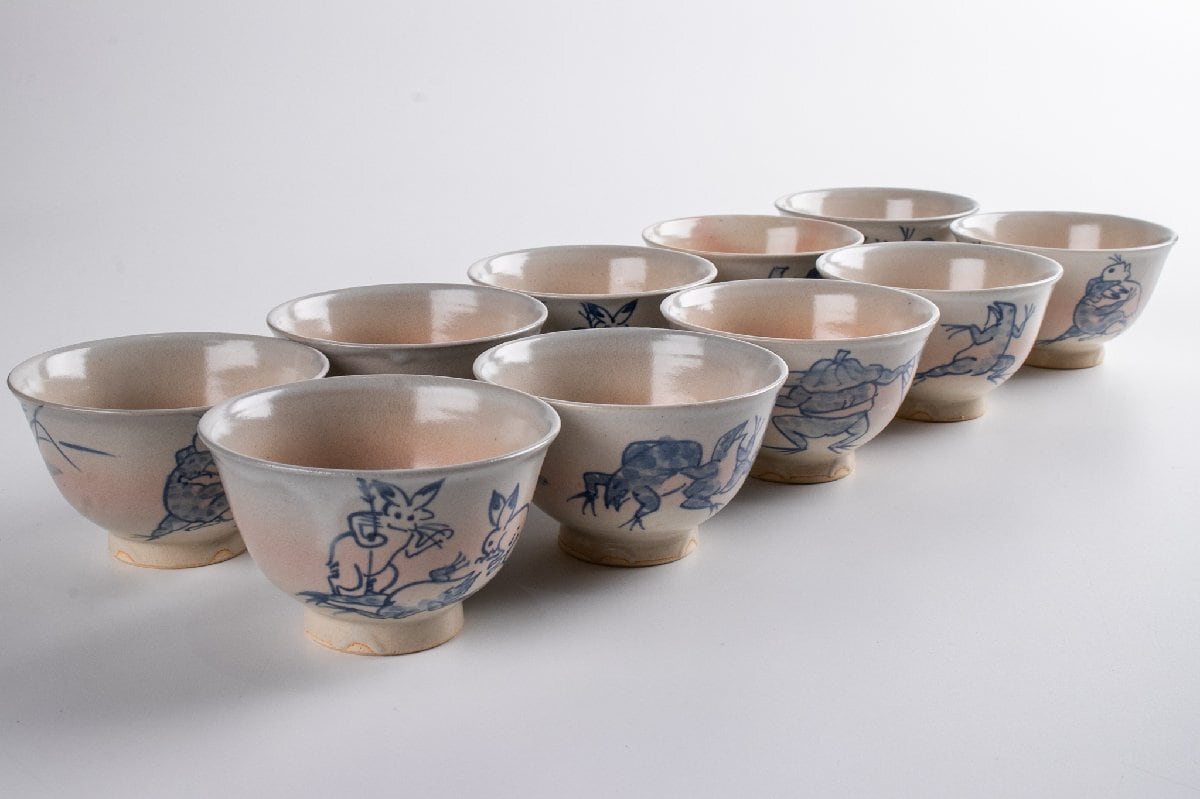 竜谷窯 宮川香雲 鳥羽絵 汲出茶碗 10客 共箱 F274 | うつわや古季