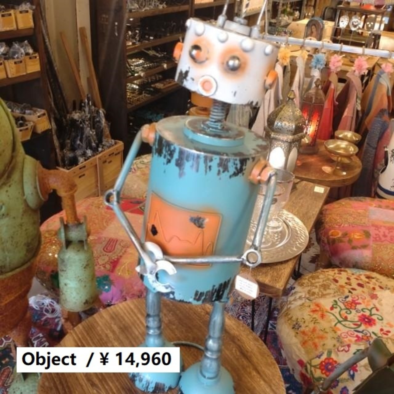 GARDEN OBJECT BLUE　ROBOT　GARDEN EYECATCHING　HANDMADE 　ANTIQUE　VINTAGE　RETRO