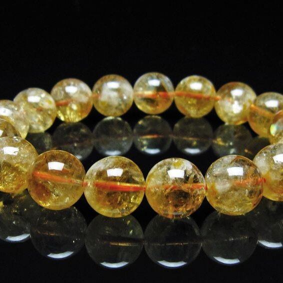 シトリン ブレスレット 虹入り 12mm シトリンクォーツ ブレス メール便可 一点物 111-50394