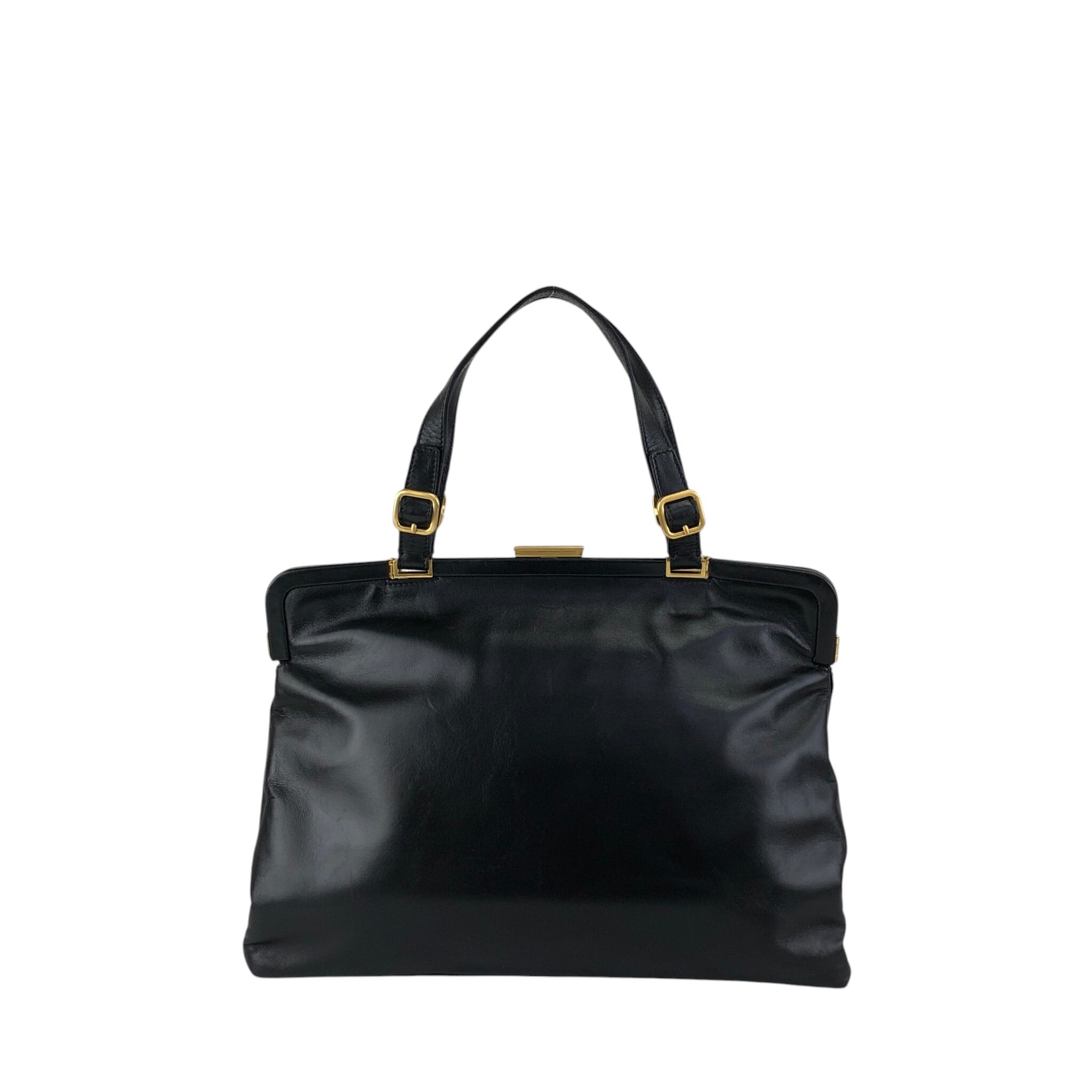 PRADA プラダ ハンドバッグ ブラック レザー がま口 vintage