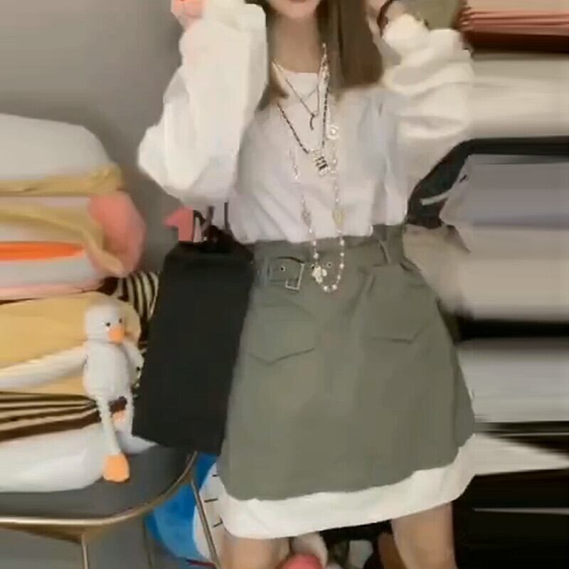 ファットmm秋カジュアルTシャツレディース2020新しいプラスサイズのレディースプラスファットでルーズでスリムな長袖スカートを増やします ミックスインファッション31750658583