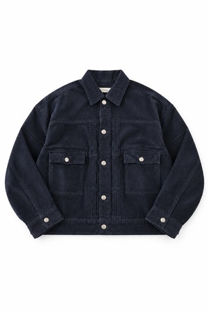 ATELANE / 8W Wide Wale Corduroy Trucker Jacket｜8ウェル コーデュロイ オーバーサイズ トラッカージャケット/ ネイビー