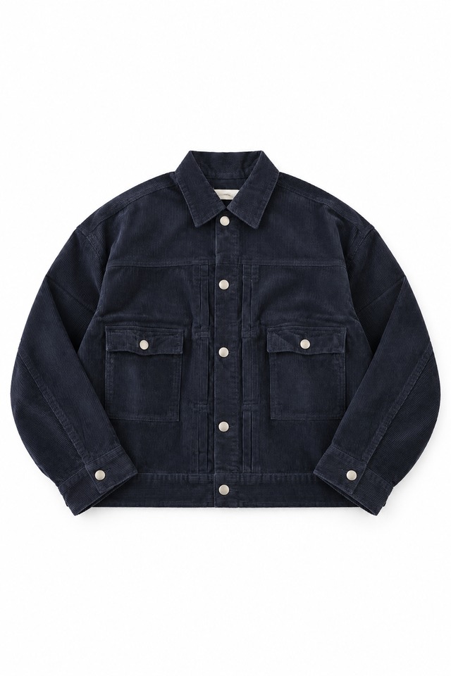 ATELANE / 8W Wide Wale Corduroy Trucker Jacket｜8ウェル コーデュロイ オーバーサイズ トラッカージャケット/ ネイビー