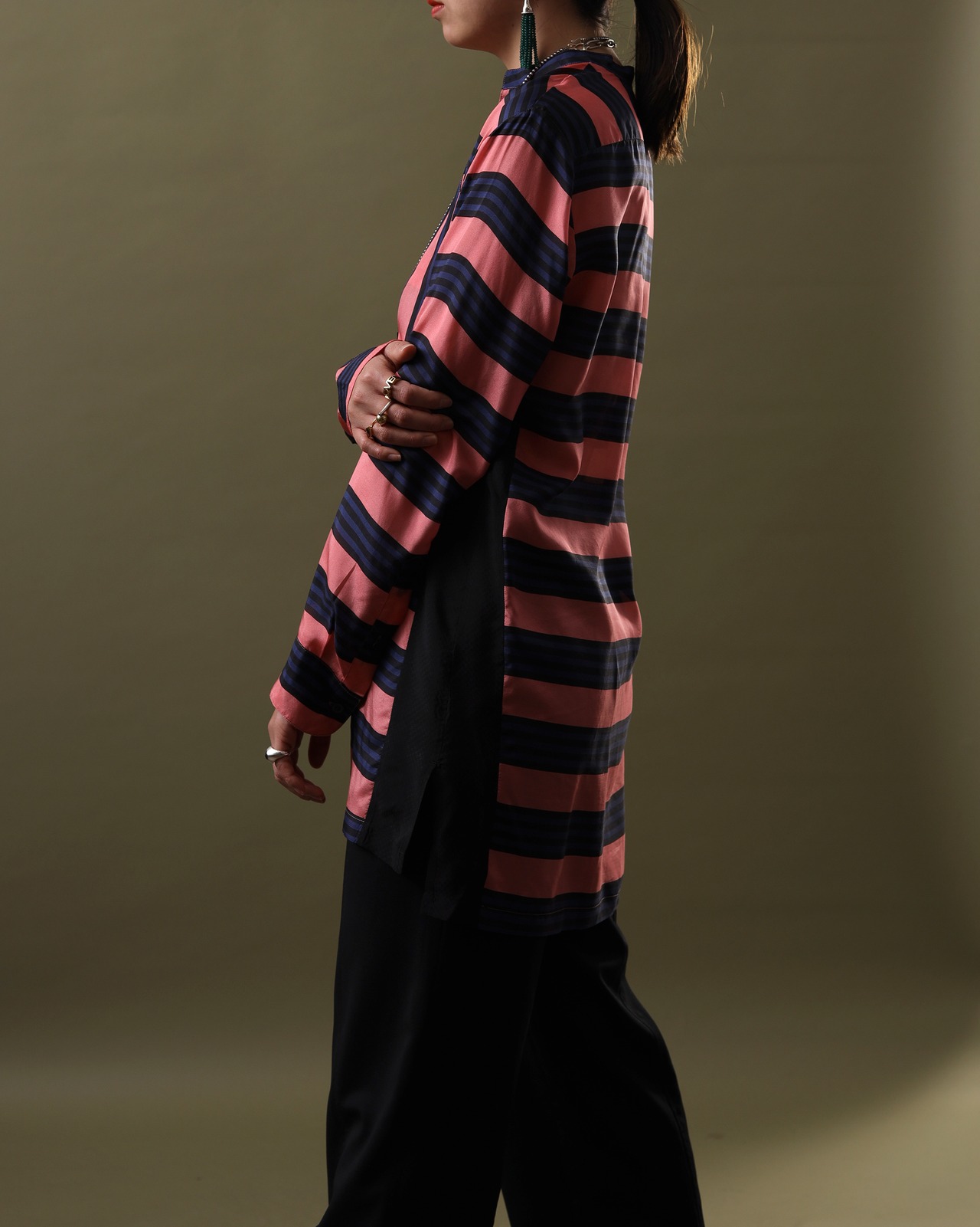 Dries Van Noten / Sheer Striped Bib Shirt