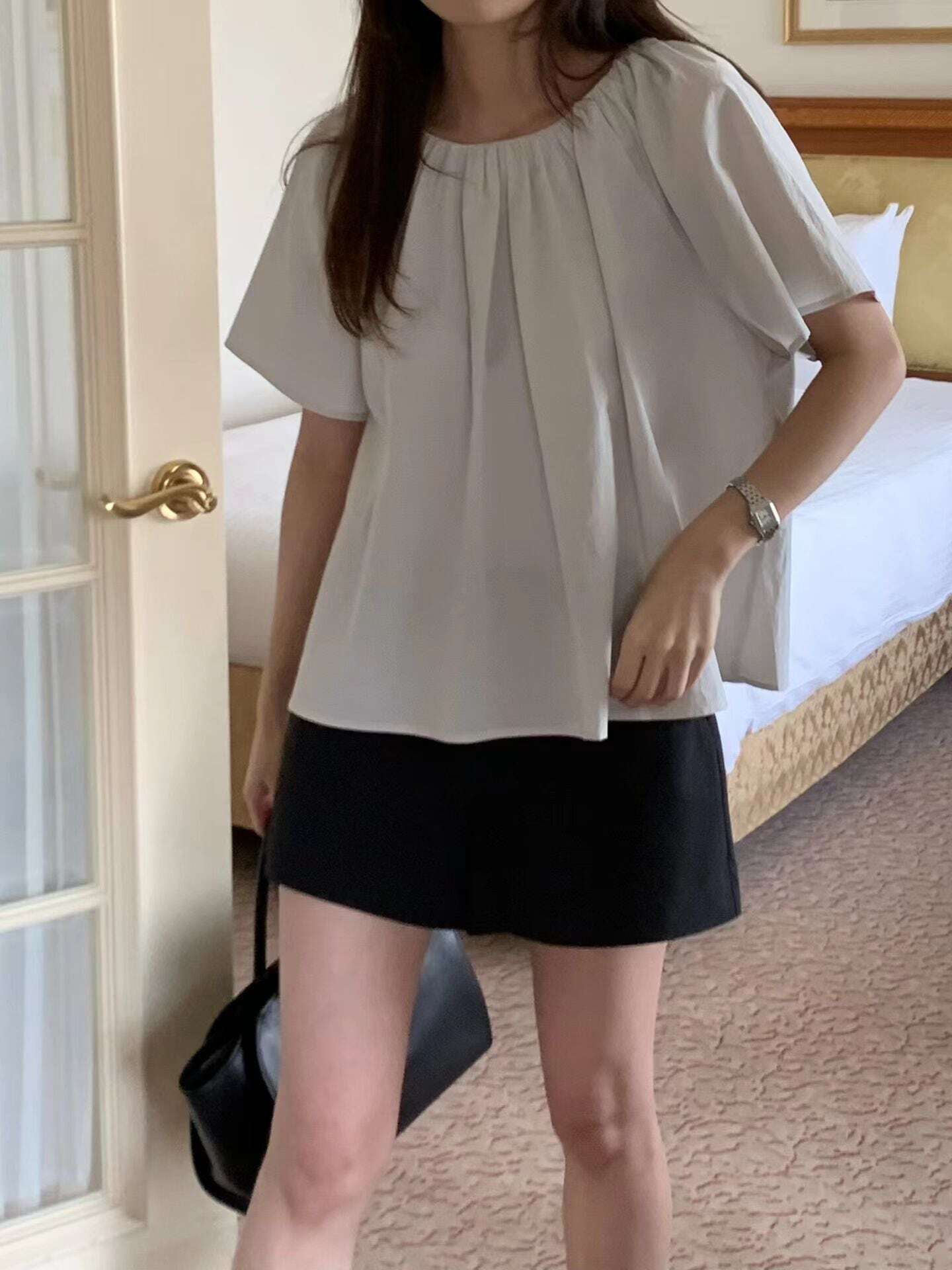 (予約) ounce / Back ribbon shirring blouse / 3color