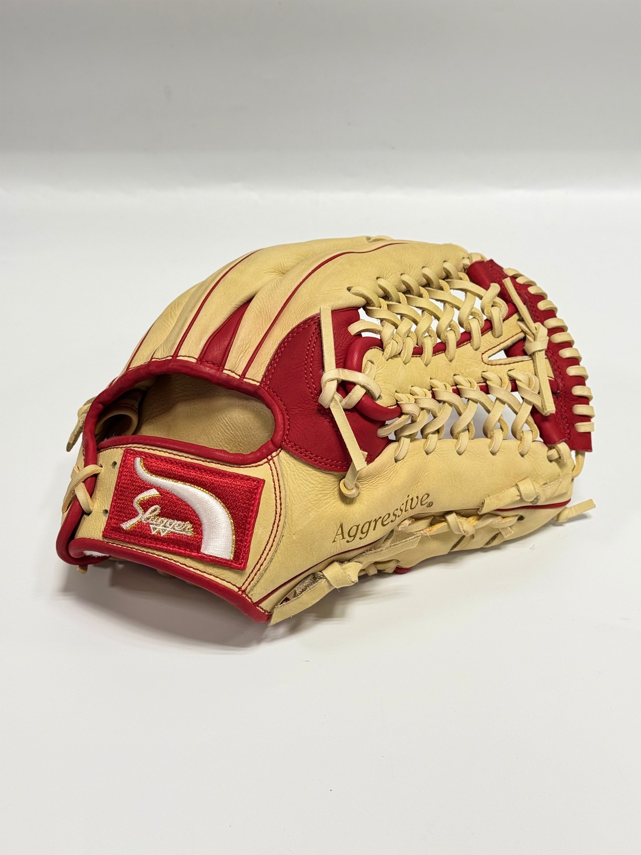 KUBOTA SLUGGERｰ久保田スラッガー　ミチイスポーツオリジナル店舗別注グラブ　軟式用　右投げ用　MP4型　トレンチ×レッド　湯もみ型付け済み・画像2