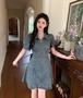 デニム風 ワンピース シャツワンピ 半袖 大きいサイズ 4XL レディース 夏