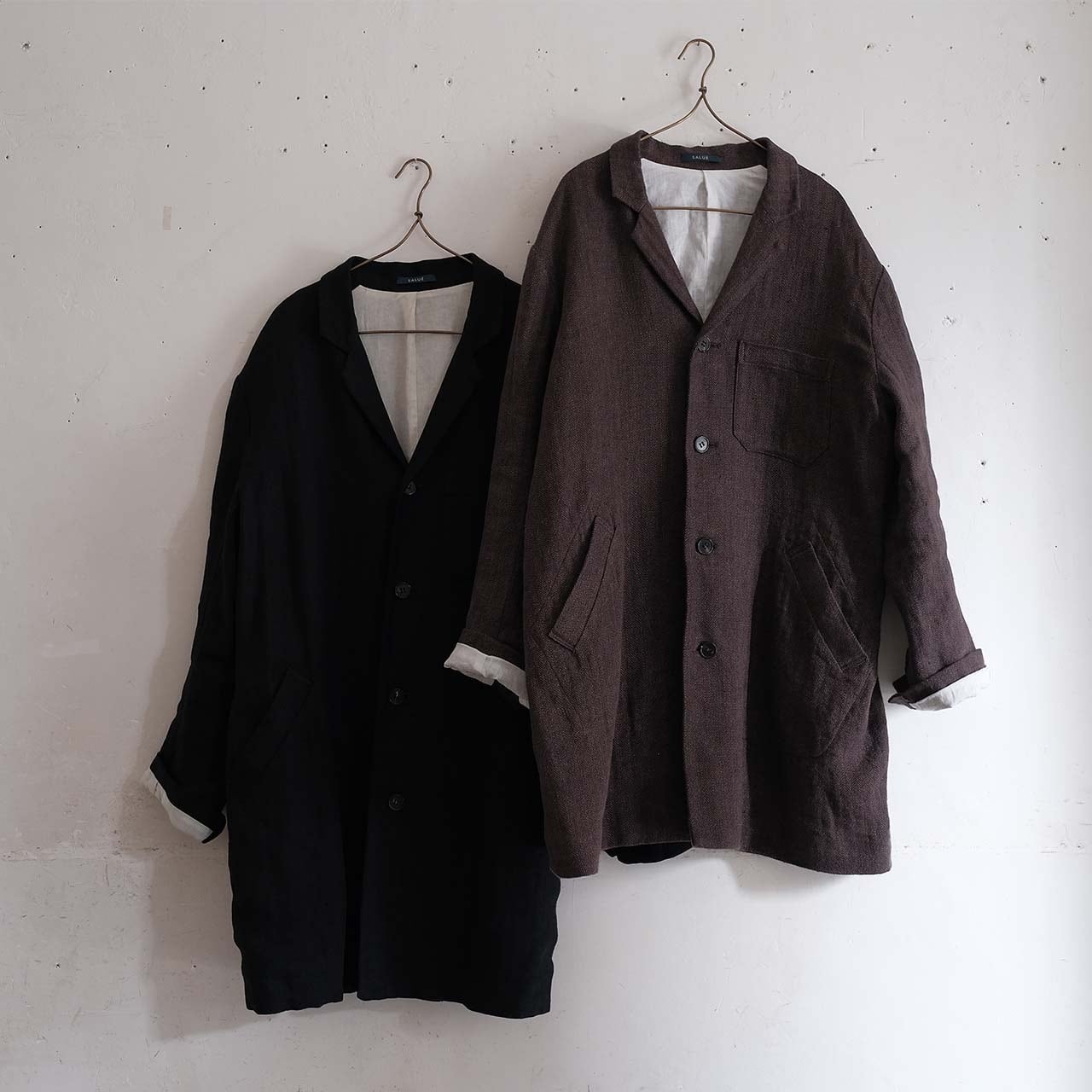 unisex coat jacket／herringbone linen〈black〉 | SALUÉ