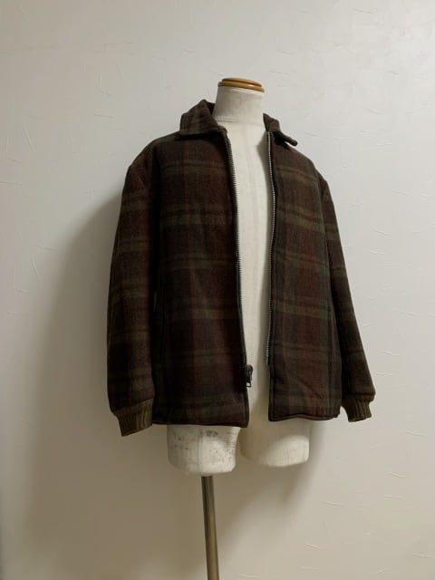 1950~60's Check Pattern Boa Lining Wool Zip-Up Jacket