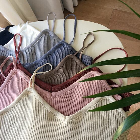 ノースリーブショートニットVネックレッドシャツ サマートップス 夏物 モンロー4900660