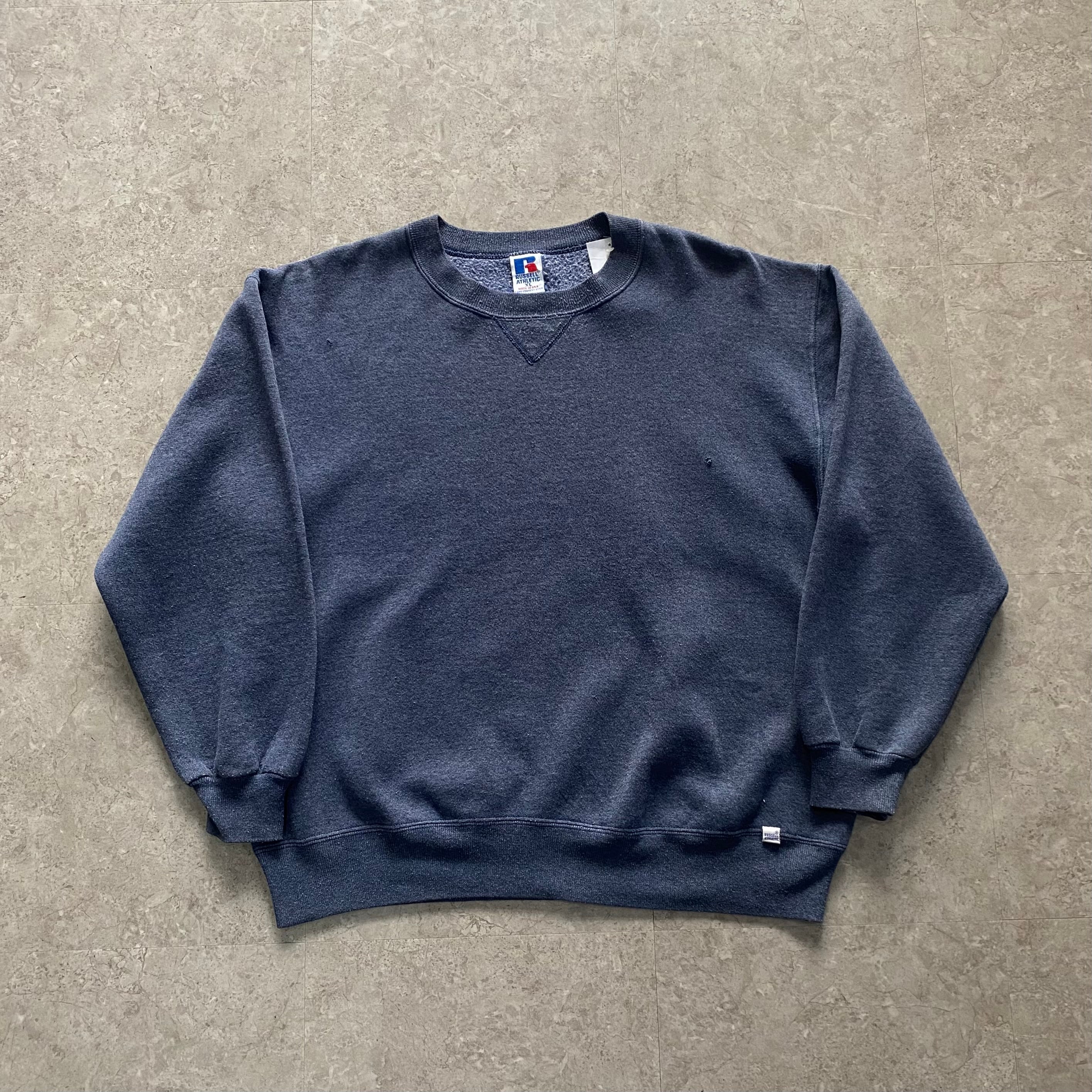 90s RUSSELL ATHLETIC V gusset sweat "heather navy"【仙台店】
