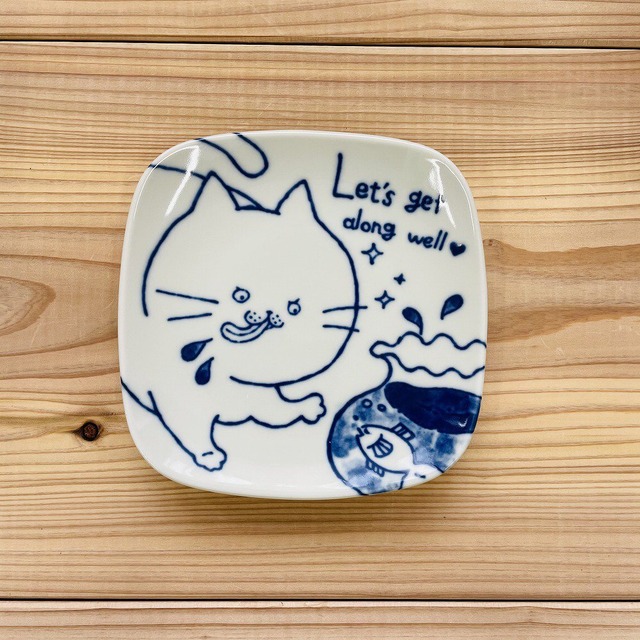 ねこ＊まるけ ナカヨク 12.5㎝ 美濃焼プレート／取り皿