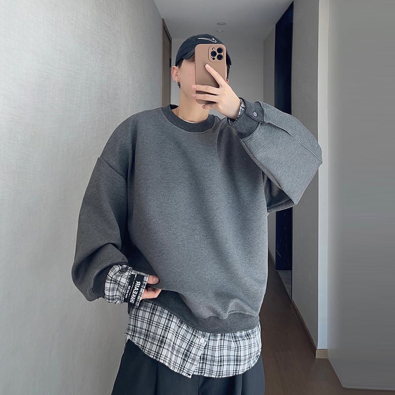 dannyandzeeトレンド感抜群チェックレイヤードトレーナー | mblueshop