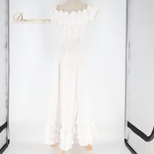 フラダンス 衣装 CC Fashions CCファッション ワンピース ドレス ホワイト系 ハワイ製 ワンカラー フリル かわいい 華やか 明るい きれい 上品 白 ハワイアン アロハ ハワイアンプリント フラ ダンス レッスン 練習 フラワー
