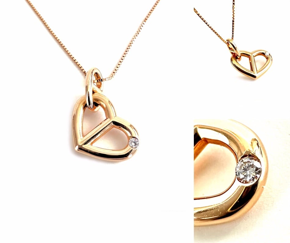 エルメス ハート シェーヌダンクル ネックレス ペンダントトップ ダイヤ K18 HERMES エルメス K18 RG シェーヌダンクル ハート ダイヤモンド