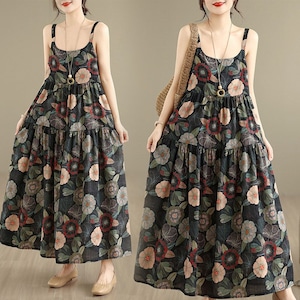FLORAL PRINT TIERED MAXI SLEEVELESS DRESS M-17688