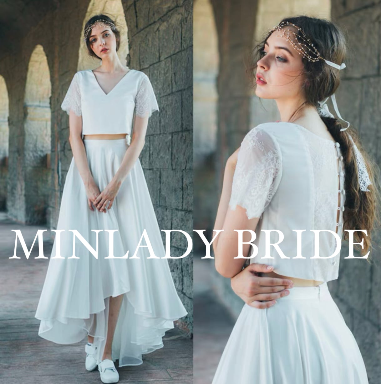 ウェディングドレス　ミニドレス　フィッシュテール　二次会 フィッシュテール セパレート ウェディングドレス | MINLADY BRIDE