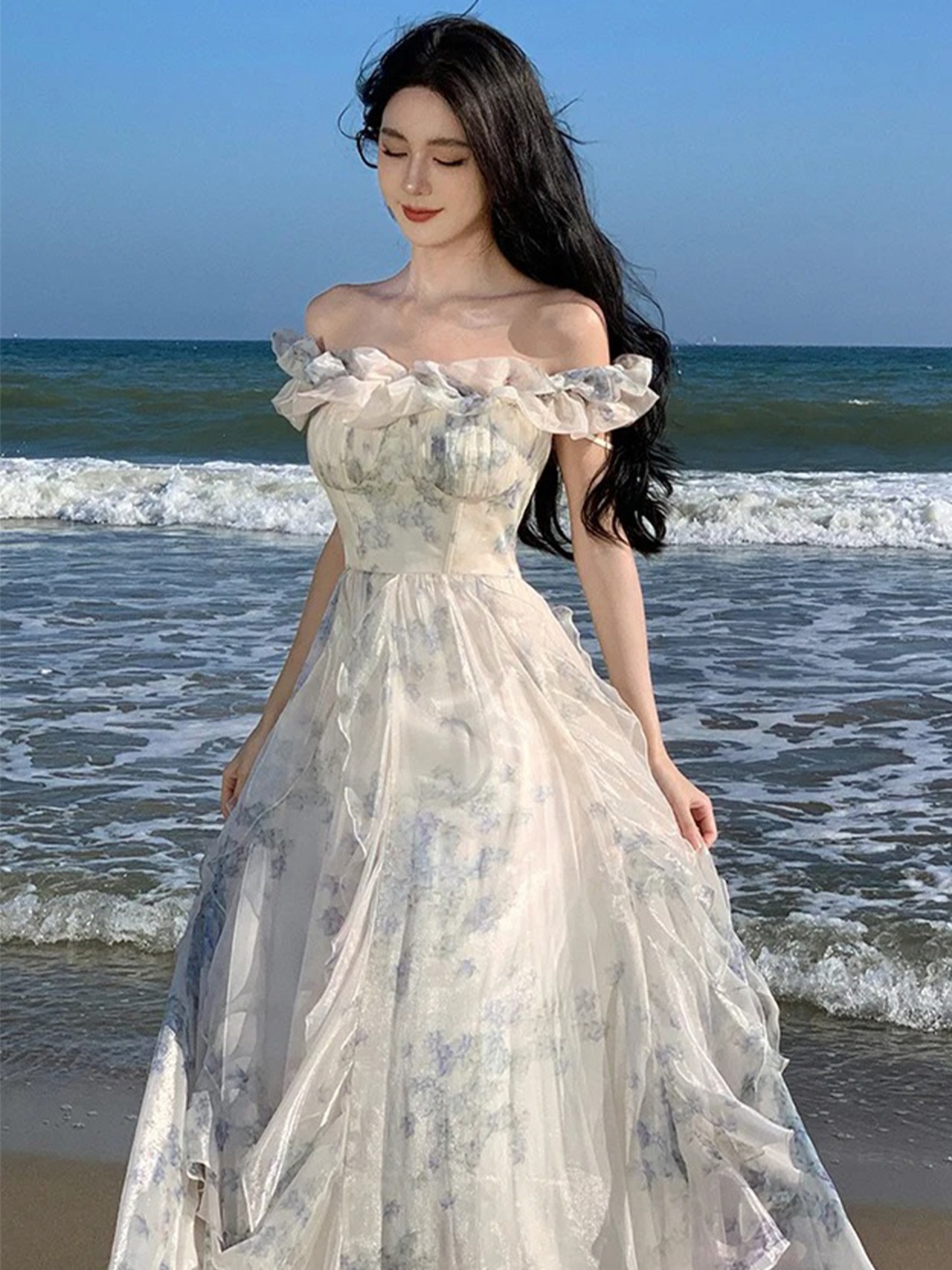 【0241】Floral Tulle Off Shoulder Short Sleeve Dress