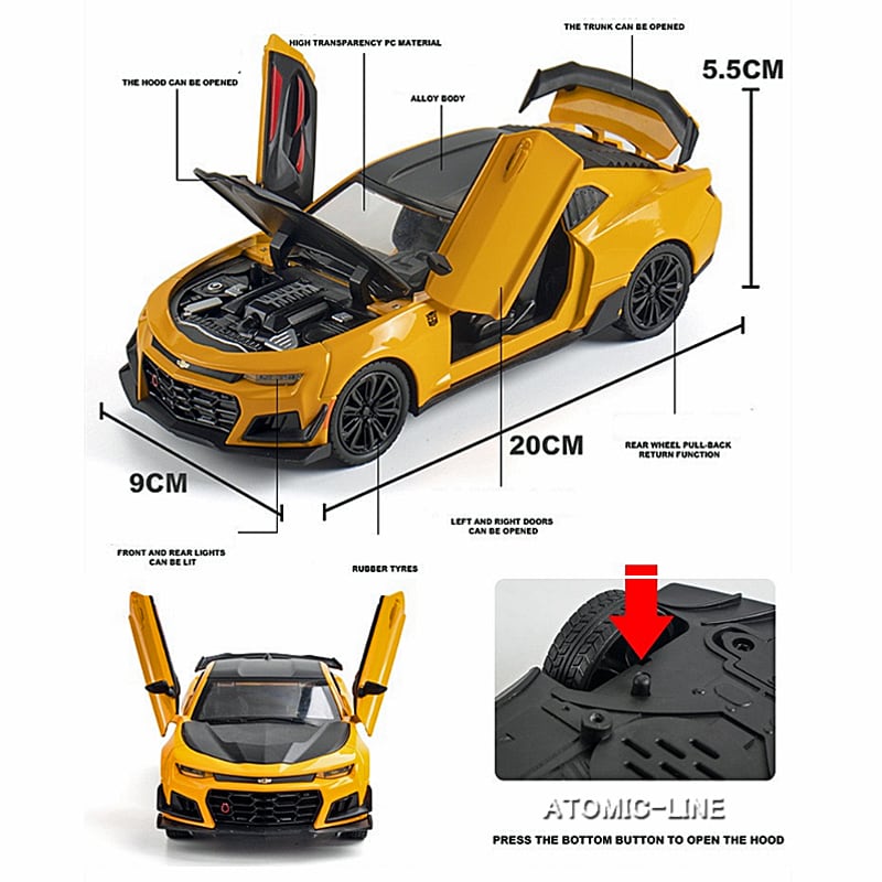 シボレー カマロ 1/24 ミニカー 全3色 ライト点灯 エンジンサウンド