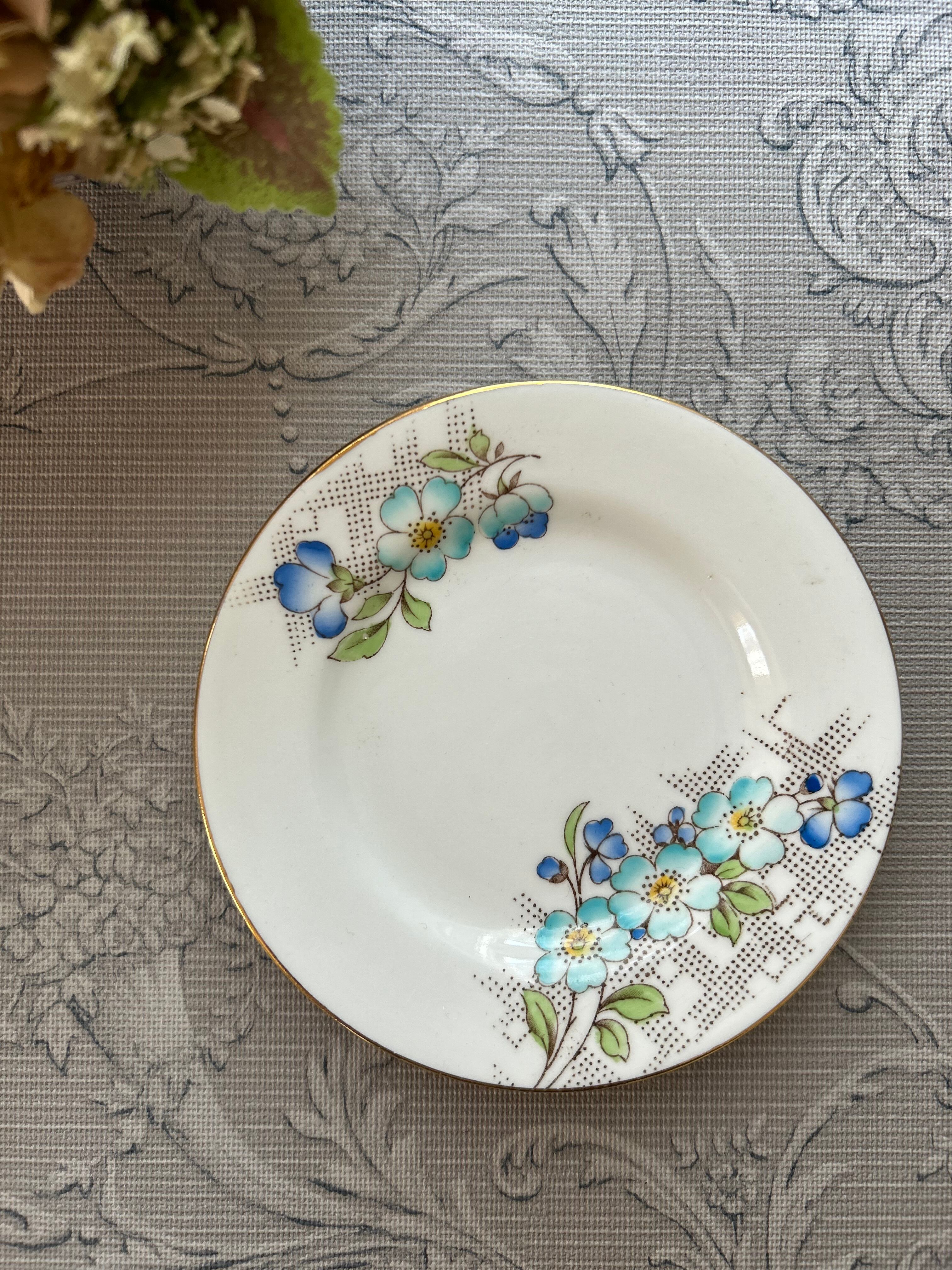 英国アンティーク Roslyn China ミニプレート 12.3cm Graham & Kirkcaldy 希少 ハンドペイント ブルーフラワー