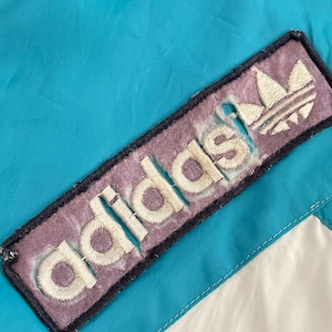 【adidas】80s トラックジャケット ブルゾン バックロゴ teamadidas 銀タグ 万国旗タグ 切替 マルチカラー レトロ 刺繍 ロゴ ジップアップ L スポーツmix ヴィンテージ アディダス スポブラ 希少 US古着