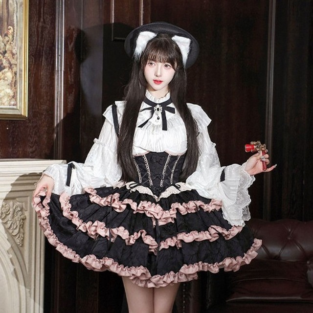 バックリボンフリルロリィタティアードジャンパースカート