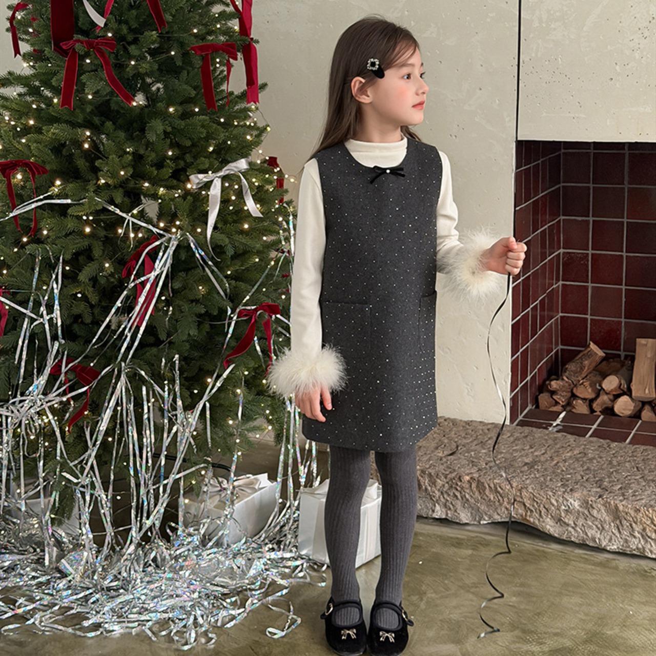 春袖口フェザーインナートップス