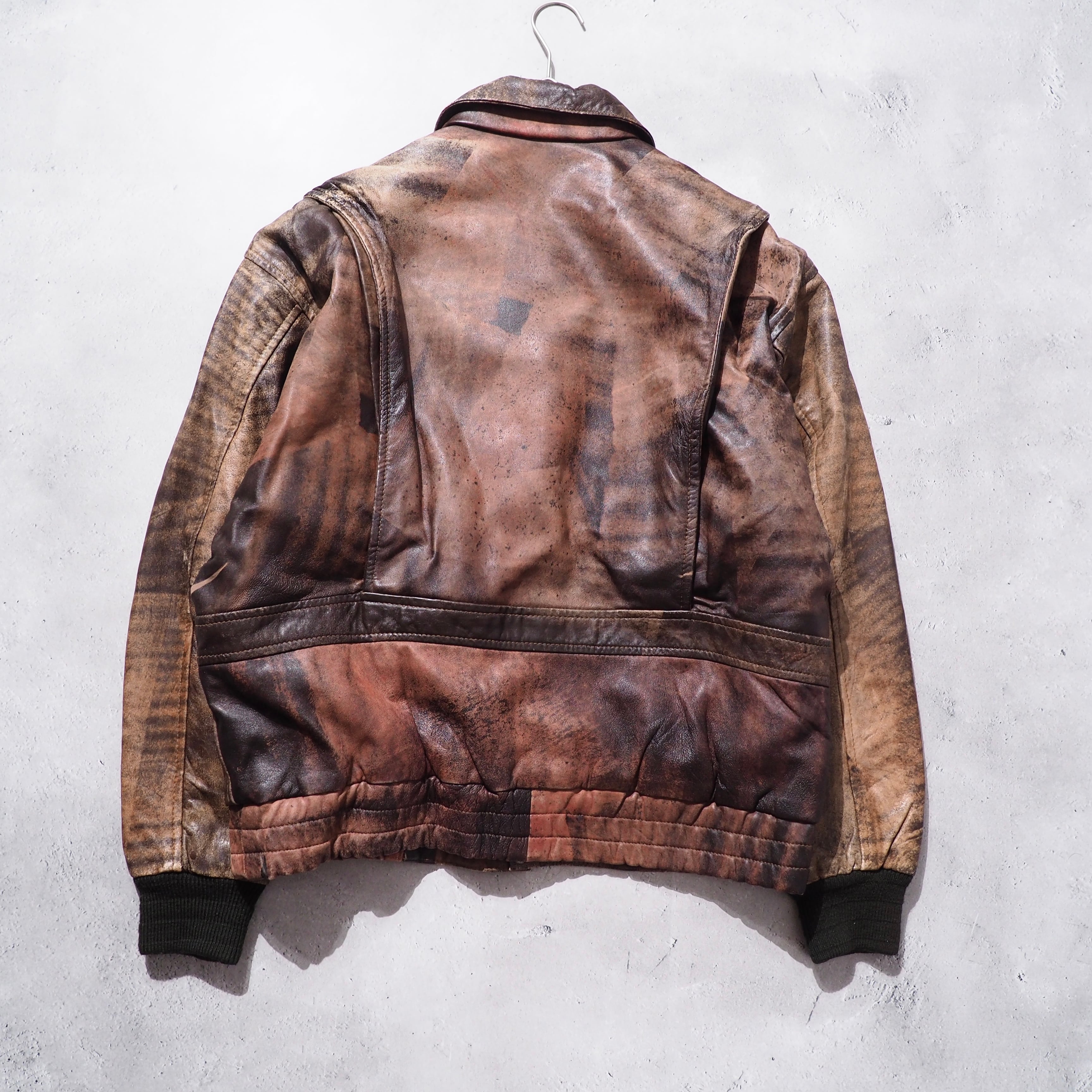 ” Special ” Aging processing Big Pockets vintage leather jacket