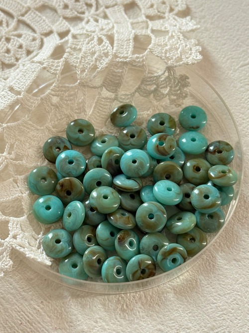 西ドイツVintage ルーサイトビーズ スペーサービーズ ターコイズ系他MIX 10mm 15個セット デッドストック アクセサリーパーツ