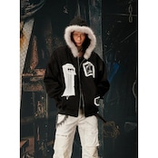 ストリート ファーカラーパッチプリント ジップパーカー T2021